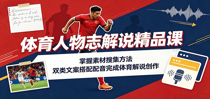 体育人物志解说精品课:掌握素材搜集方法,双类文案搭配配音完成体育解说创作-智富思维学堂
