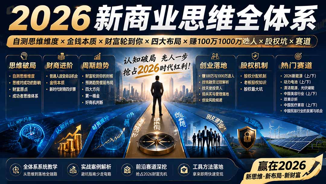 2026新商业思维全体系：自测思维维度×金钱本质×财富轮到你×四大布局×赚100万1000万选人×股权坑×赛道-智富思维学堂