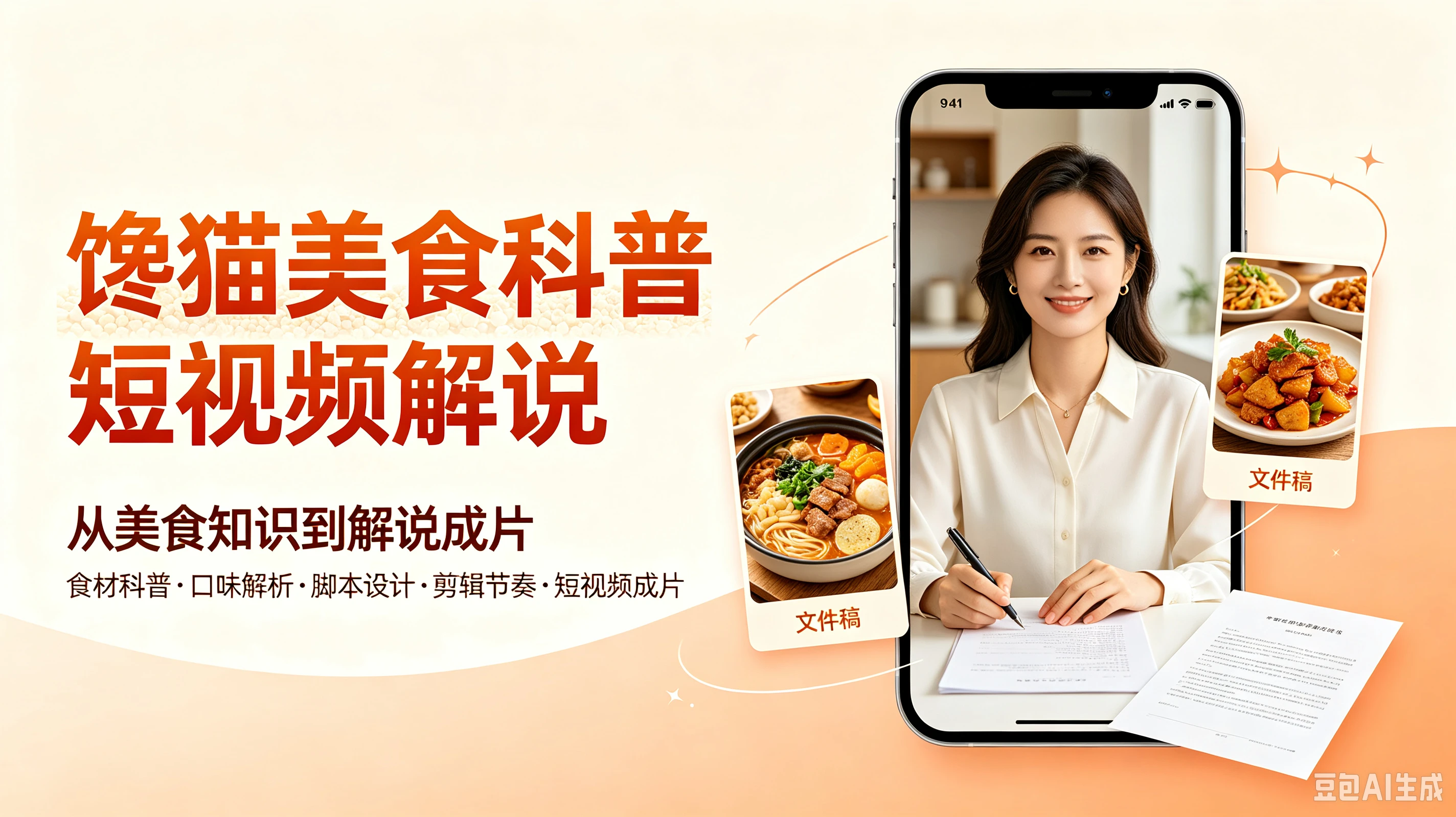 馋猫美食科普短视频解说,从美食知识到解说成片,食材科普、口味解析、脚本设计、剪辑节奏、短视频成片-智富思维学堂