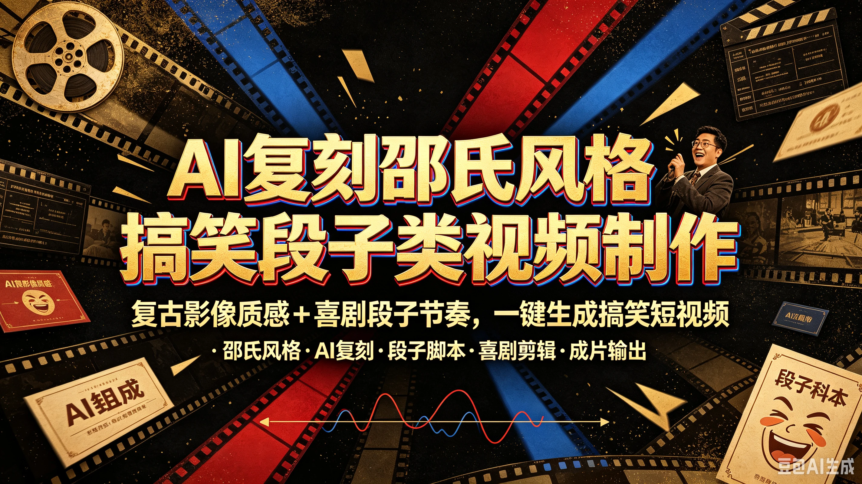 AI复刻邵氏风格搞笑段子类视频制作,复古影像质感+喜剧段子节奏,一键生成搞笑短视频-智富思维学堂
