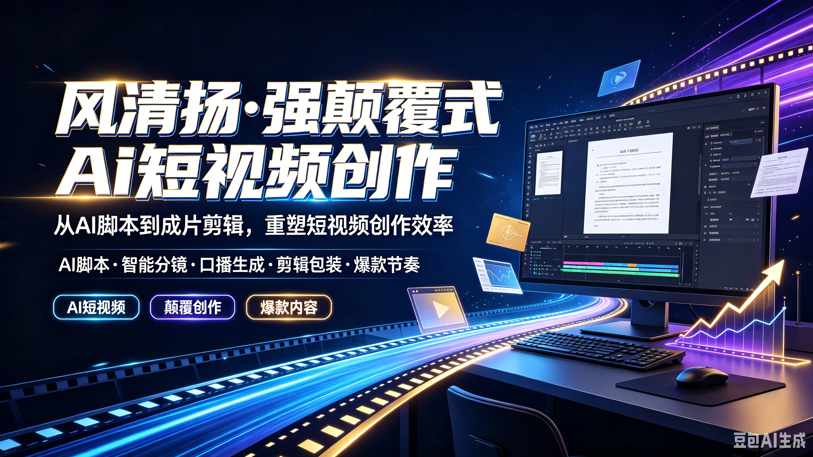 【精】风清扬·强颠覆式Ai短视频创作,从AI脚本到成片剪辑,重塑短视频创作效率,AI脚本、智能分镜、口播生成、剪辑包装、爆款节奏-智富思维学堂