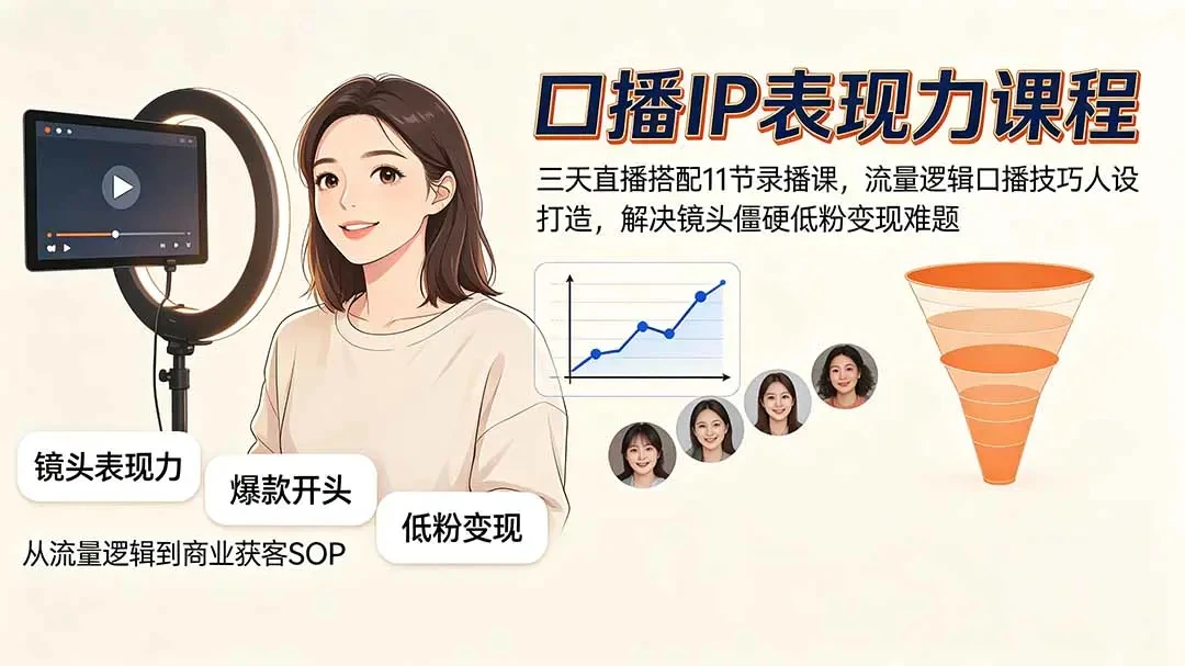 【精】个人IP表现力精华课，爆款开头镜头眼神人设故事情绪调动口播表达技巧低粉变现-智富思维学堂