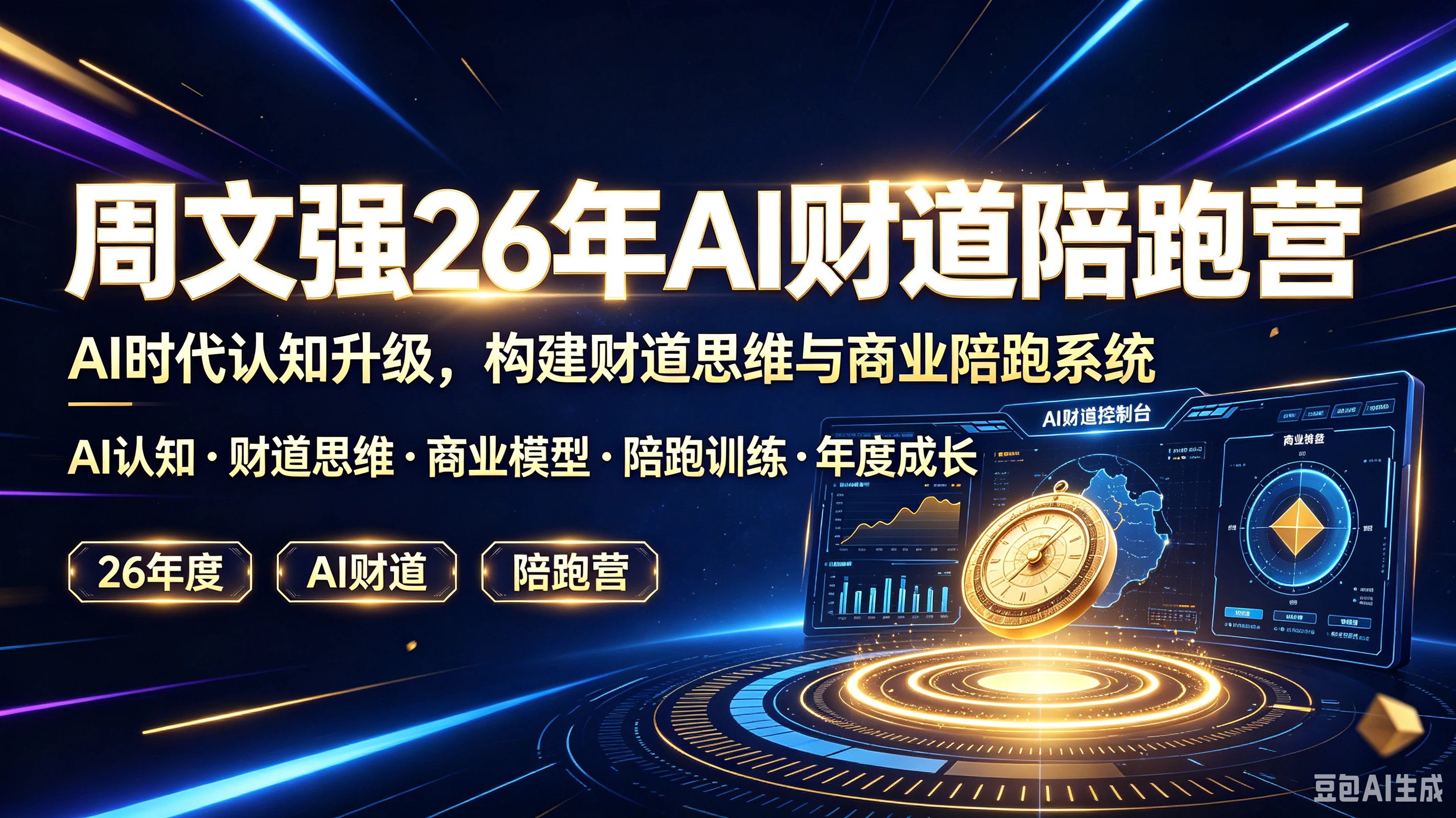 【精】周文强26年AI财道陪跑营，AI时代认知升级，构建财道思维与商业陪跑系统，AI认知、财道思维、商业模型、陪跑训练、年度成长青业城盘-智富思维学堂