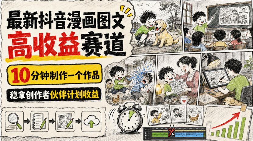 最新抖音漫画图文高收益赛道，10分钟制作一个作品，稳拿创作者伙伴计划收益-智富思维学堂