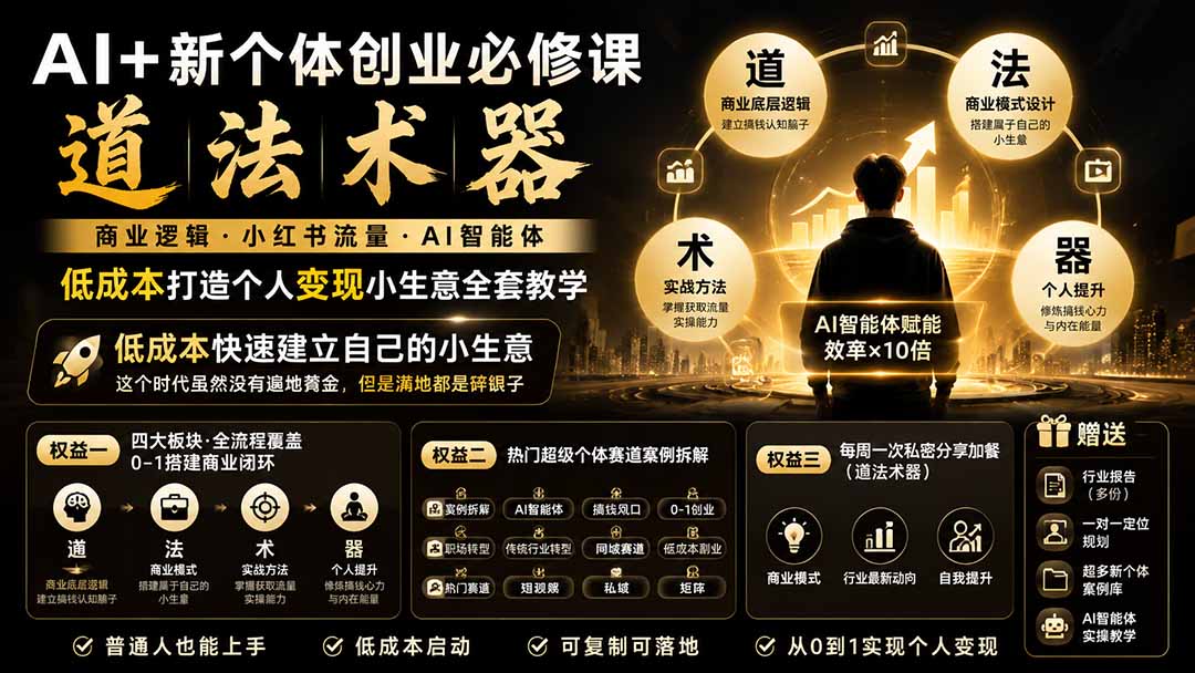 图片[2]-AI+新个体创业必修课｜道法术器｜商业逻辑·小红书流量·AI智能体｜低成本打造个人变现小生意全套教学-智富思维学堂