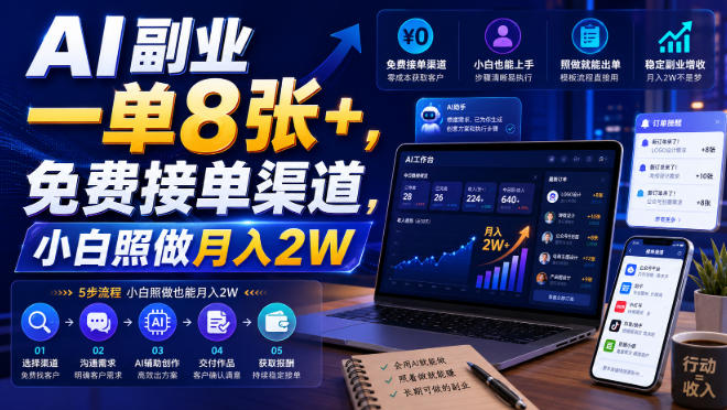 AI副业一单8张+，免费接单渠道，小白照做月入2W【揭秘】-智富思维学堂