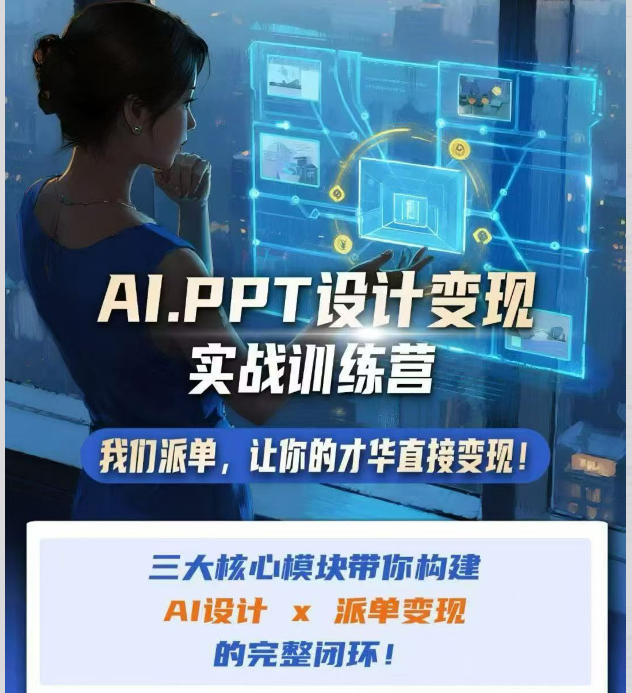 AI+PPT设计变现实战训练营,我们派单,让你的才华直接变现,三大核心模块带你构建Al设计x派单变现的完整闭环-智富思维学堂