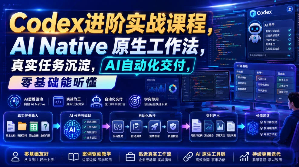 【精】Codex进阶实战课|AI Native原生工作法,22节真实任务落地,从配置到AI自动化交付全链路教程-智富思维学堂