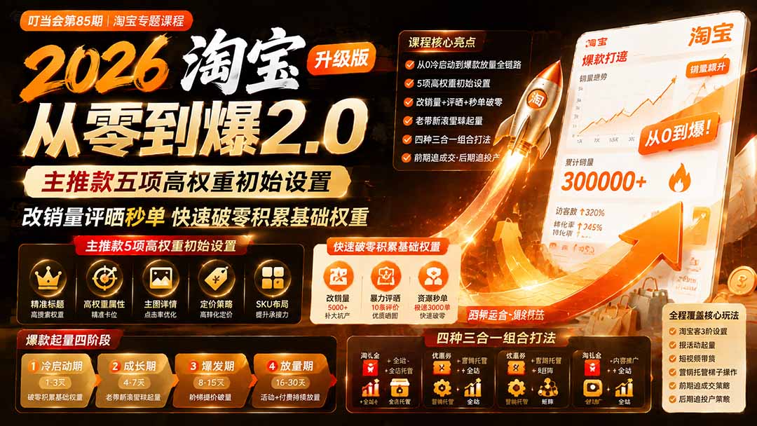 图片[2]-2026淘宝从零到爆2.0第85期；主推款五项高权重初始设置，改销量评晒秒单快速破零积累基础权重-智富思维学堂