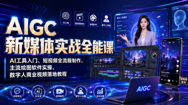 AIGC新媒体实战全能课|AI工具入门、短视频全流程制作、主流绘图软件实操、数字人商业视频落地教程-智富思维学堂