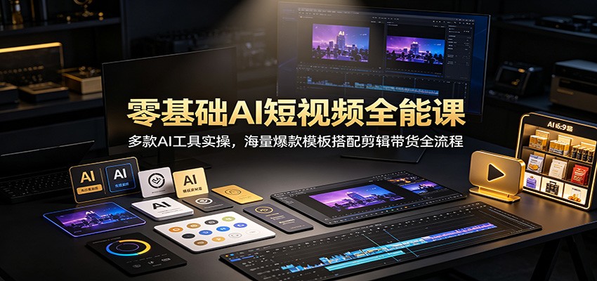 零基础AI短视频全能课：多款AI工具实操，海量爆款模板搭配剪辑带货全流程-智富思维学堂