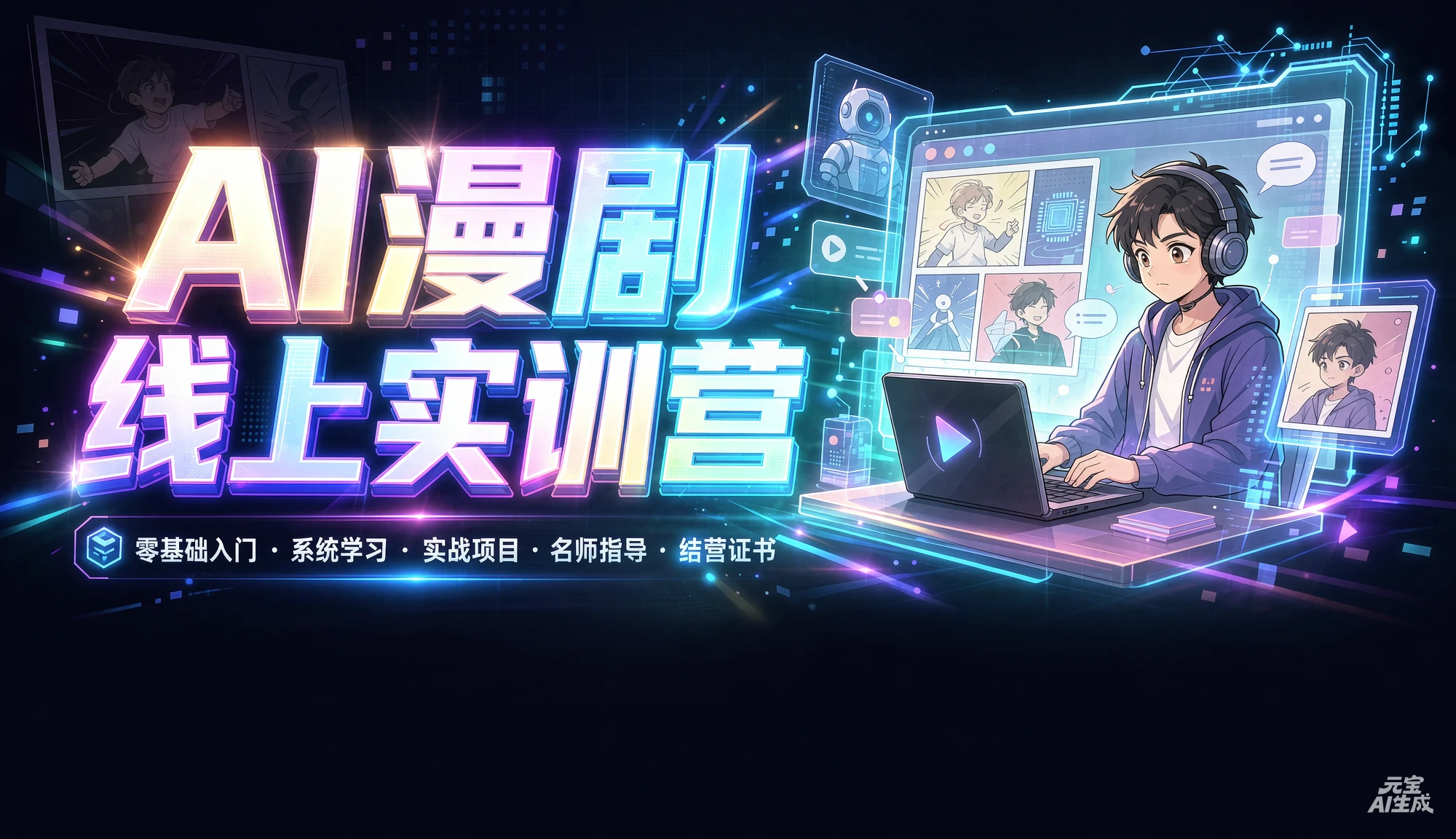 【精】AI漫剧线上实训营,零基础入门、系统学习、实战项目、名师指导、结营证书-智富思维学堂