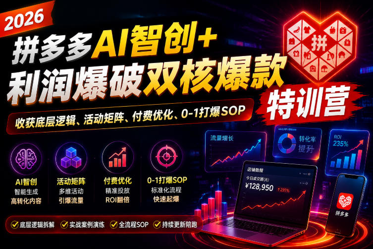 2026拼多多AI智创+利润爆破双核爆款特训营,收获底层逻辑、活动矩阵、付费优化、0-1打爆SOP(更新0810)-智富思维学堂