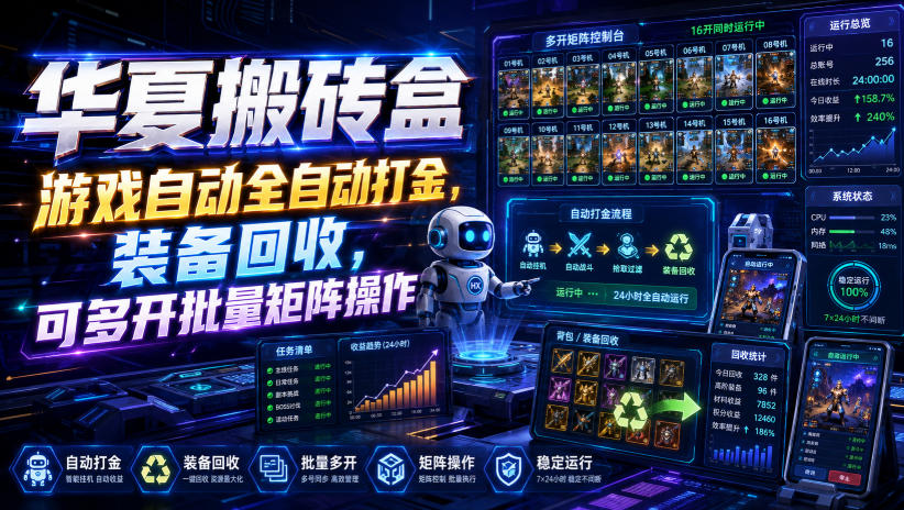 华夏搬砖盒,游戏自动全自动打金,装备回收,可多开批量矩阵操作-智富思维学堂
