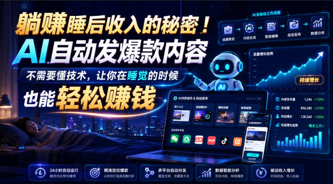躺賺睡后收入的秘密!AI自动发爆款内容,不需要懂技术,让你在睡觉的时候也能轻松賺钱【原创双语字幕】-智富思维学堂