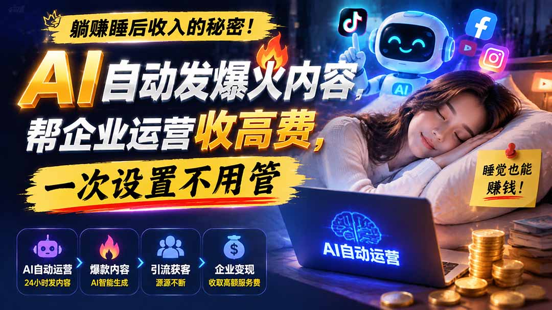 躺赚睡后收入的秘密！AI 自动发爆火内容，帮企业运营收高费，一次设置不用管【原创双语字幕】-智富思维学堂