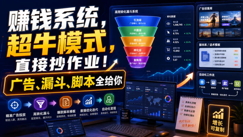 賺钱系统，超牛模式，直接抄作业！广告、漏斗、脚本全给你【原创双语字幕】-智富思维学堂