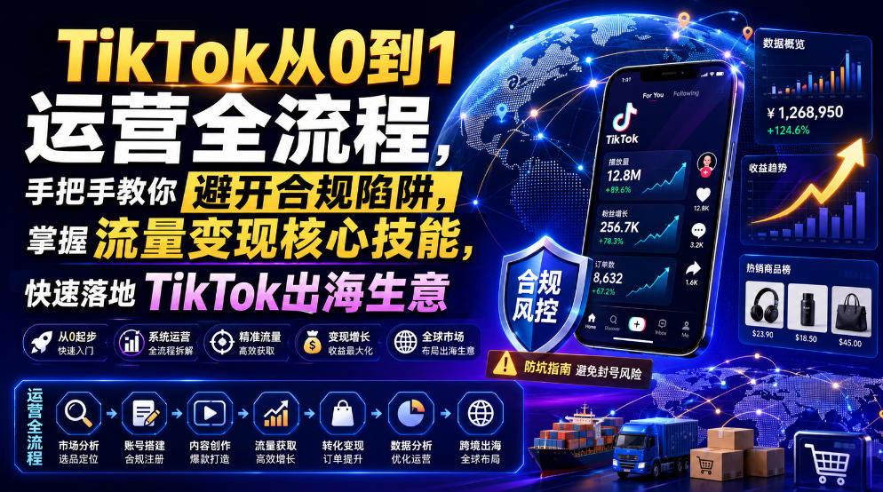 TikTok从0到1运营全流程,手把手教你避开合规陷阱,掌握流量变现核心技能,快速落地TikTok出海生意(更新8月)-智富思维学堂