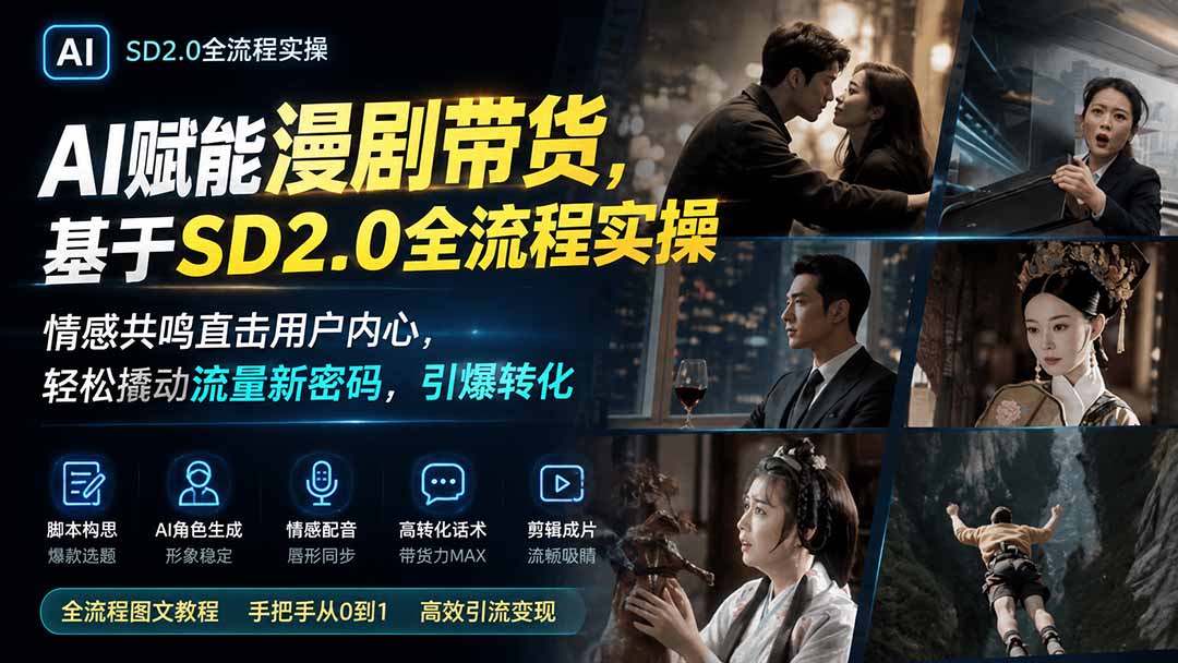 AI赋能漫剧带货，基于SD2.0全流程实操；情感共鸣直击用户内心，轻松撬动流量新密码，引爆转化-智富思维学堂