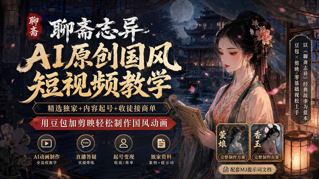 图片[2]-聊斋志异AI原创国风短视频教学；精选独家+内容起号+收徒接商单，用豆包加剪映轻松制作国风动画-智富思维学堂