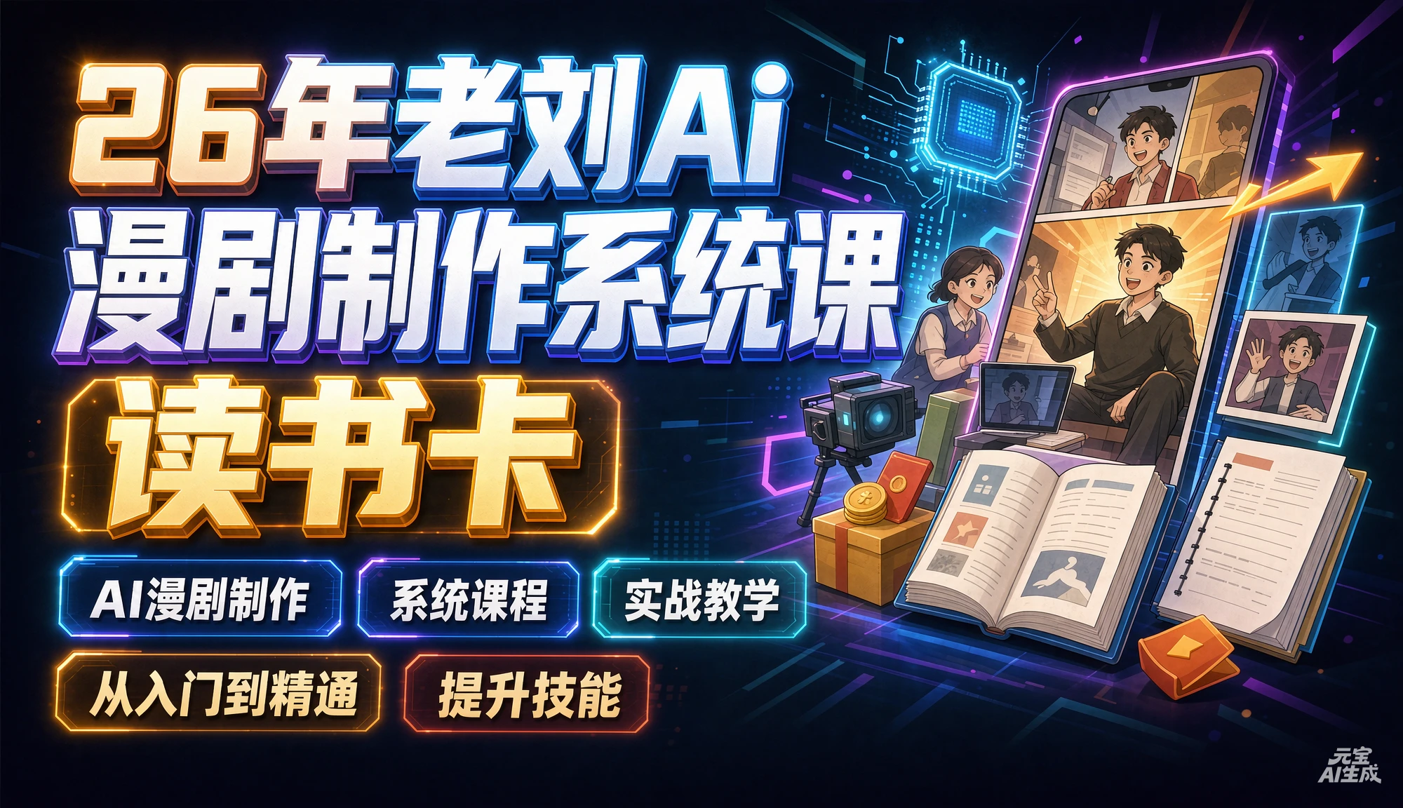 【精】26年老刘Ai漫剧制作系统课读书卡,AI漫剧制作从入门到精通、实战教学系统课程-智富思维学堂