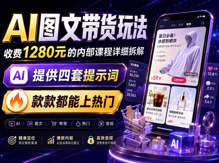 AI图文带货内部玩法,1280内部课程对外系统拆解,看完直接上手变现!-智富思维学堂