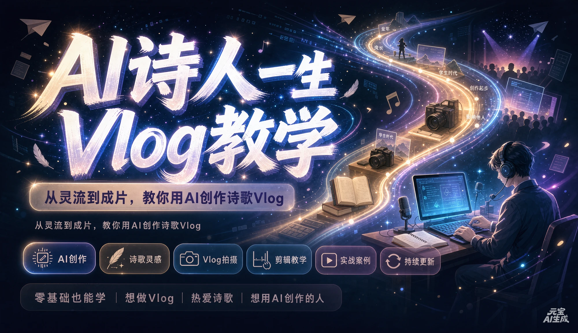 【精】AI诗人一生Vlog教学，AI制作丨伙伴计划丨精选收益丨商单收徒 ，新领域红利期，抓紧做-智富思维学堂