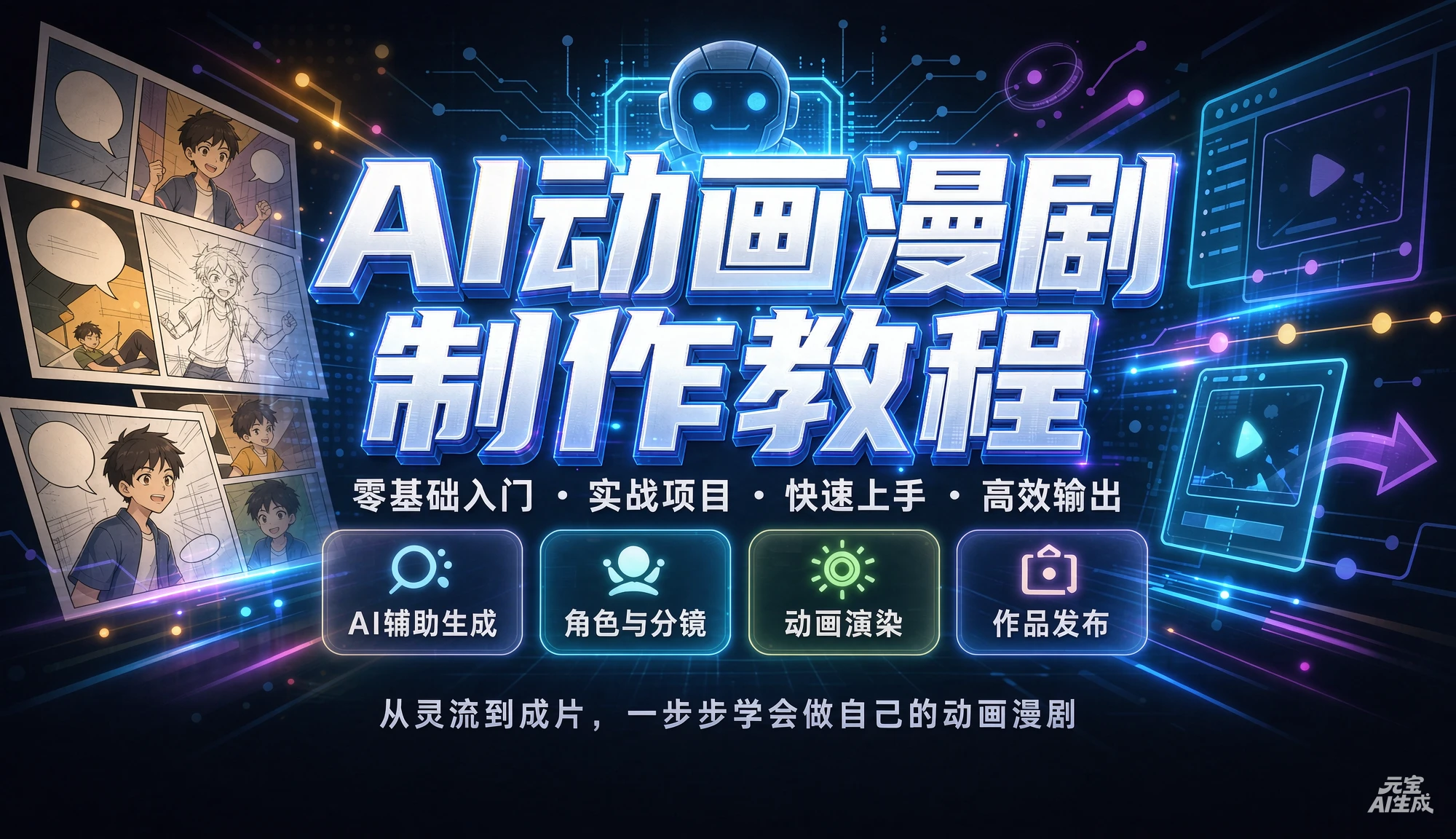 【精】AI动画漫剧制作教程，从选题构思、分镜文案、AI绘图配音到剪映成片的完整创作流-智富思维学堂