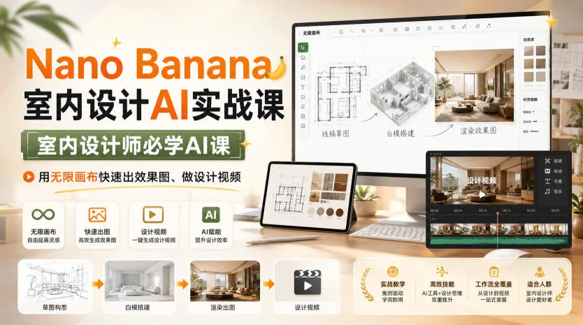 Nano Banana室内设计AI实战课,室内设计师必学AI课,用无限画布快速出效果图、做设计视频-智富思维学堂