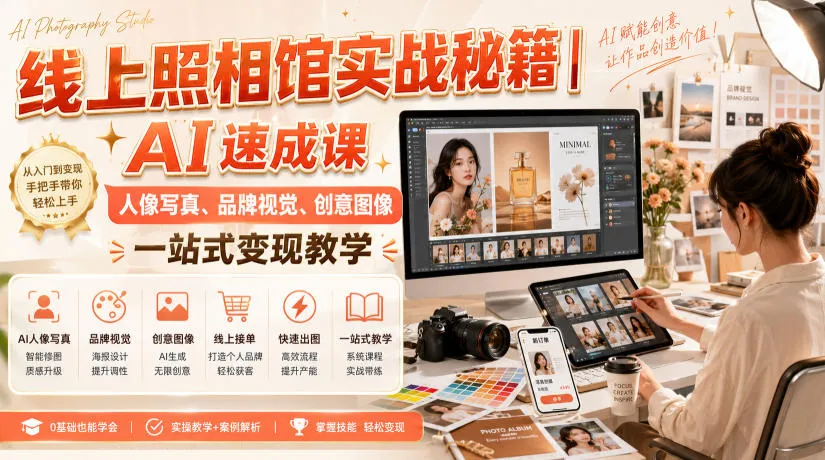 线上照相馆实战秘籍|AI速成课,人像写真、品牌视觉、创意图像一站式变现教学-智富思维学堂