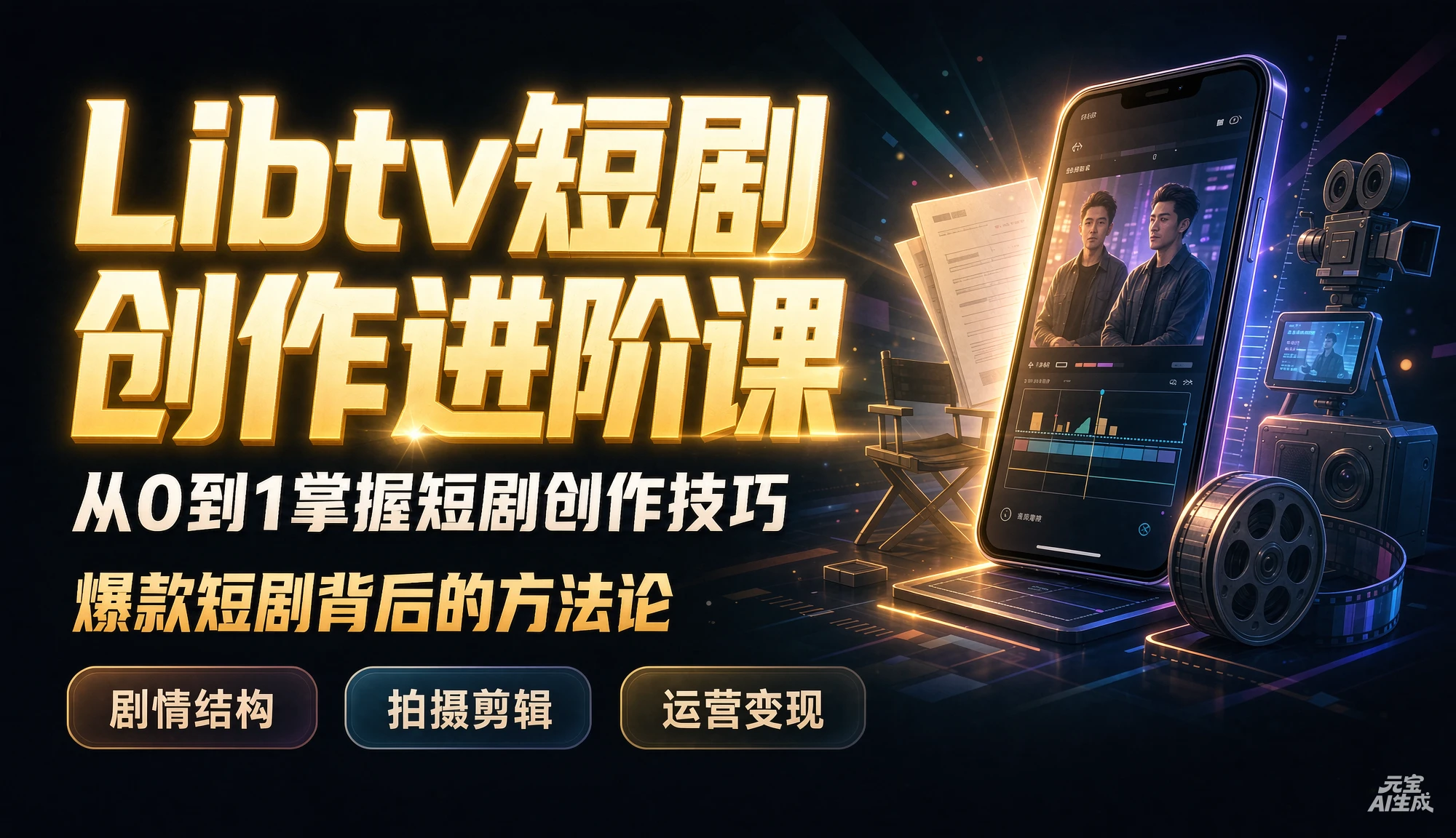 【精】Libtv短剧创作进阶课,搭建一套成熟标准化AI短剧制作工作流,带你从素材创作走向专业镜头叙事-智富思维学堂