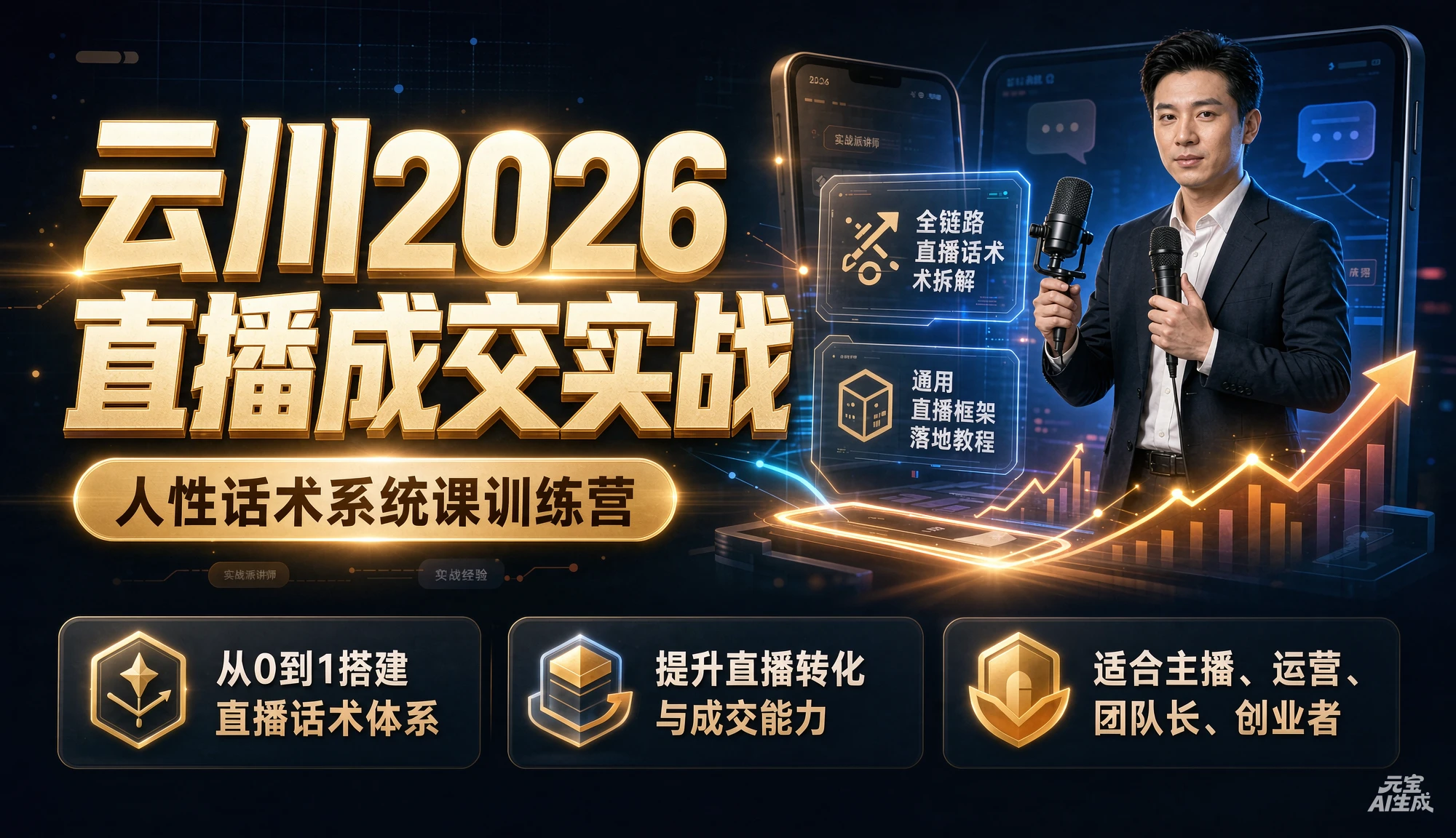 【精】云川2026直播成交实战:人性话术系统课训练营,全链路直播话术拆解,通用直播框架落地教程-智富思维学堂