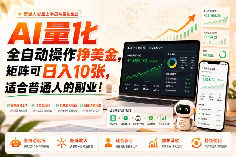 AI量化全自动操作挣美金,矩阵可日入10张,适合普通人的副业!【揭秘】-智富思维学堂