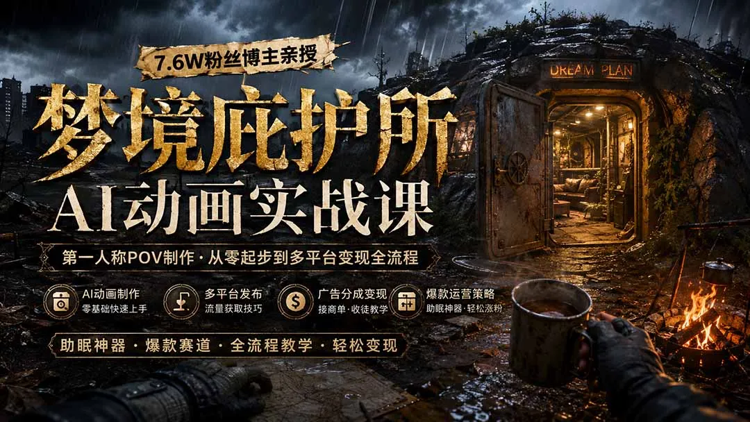 梦境庇护所AI动画实战课：7.6W粉丝博主亲授第一人称POV制作，从零起步到多平台发布变现全流程-智富思维学堂