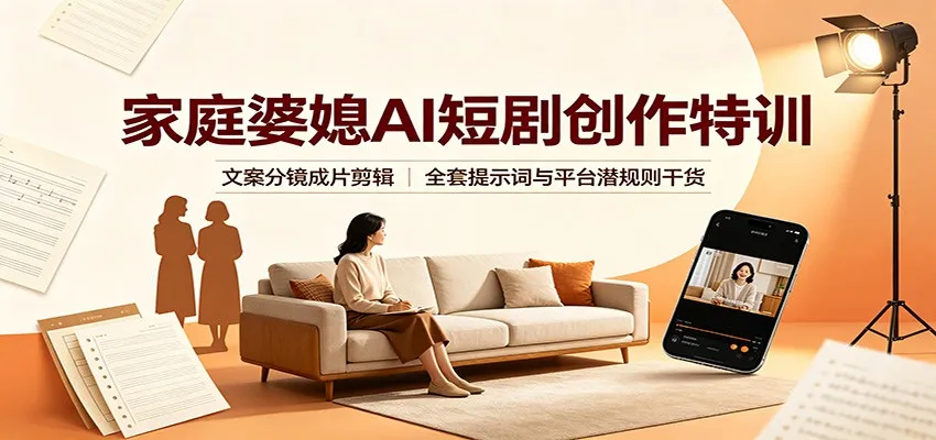 家庭婆媳AI短剧创作特训：文案分镜成片剪辑，全套提示词与平台潜规则干货-智富思维学堂