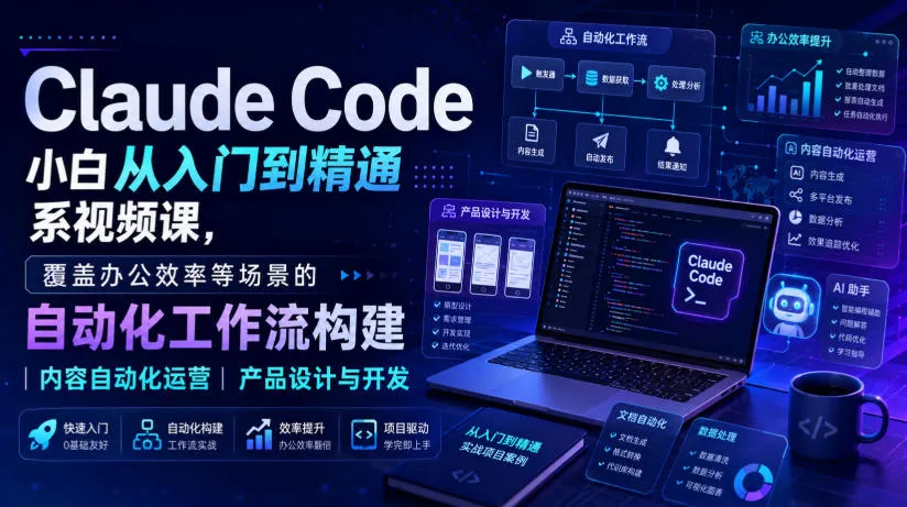 Claude Code小白从入门到精通系视频课,覆盖办公效率等场景的自动化工作流构建|内容自动化运营|产品设计与开发-智富思维学堂