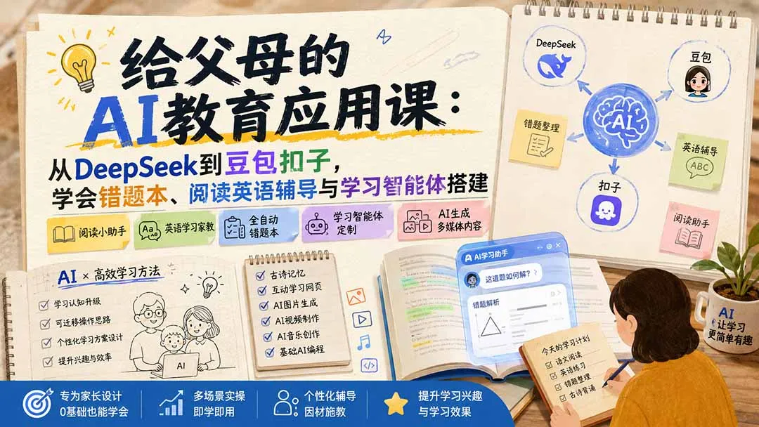 图片[2]-给父母的AI教育应用课：从DeepSeek到豆包扣子，学会错题本、阅读英语辅导与学习智能体搭建-智富思维学堂
