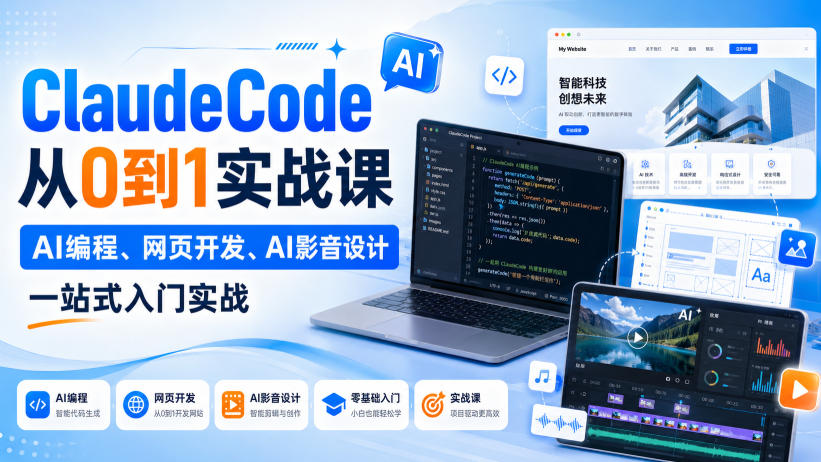 ClaudeCode从0到1实战课，AI编程、网页开发、AI影音设计一站式入门实战-智富思维学堂