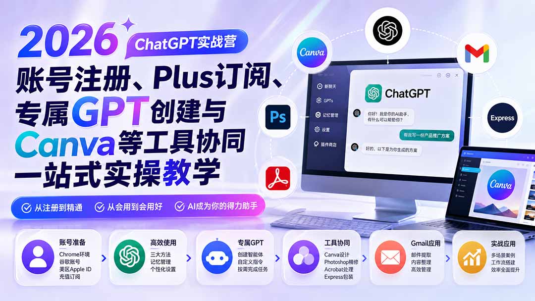 图片[2]-2026 ChatGPT实战营；账号注册、Plus订阅、专属GPT创建与Canva等工具协同一站式实操教学-智富思维学堂