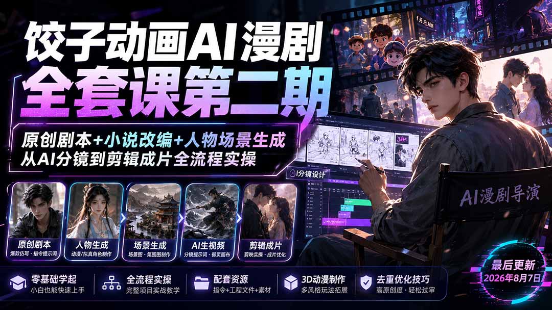 图片[2]-饺子动画AI漫剧全套课第二期：原创剧本+小说改编+人物场景生成，从AI分镜到剪辑成片全流程实操-智富思维学堂