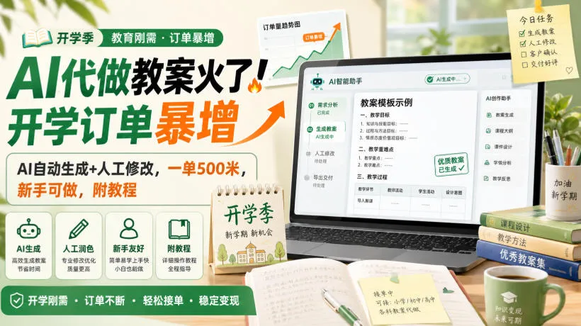 AI代做教案火了!开学订单暴增,AI自动生成+人工修改,一单500米,新手可做,附教程【揭秘】-智富思维学堂