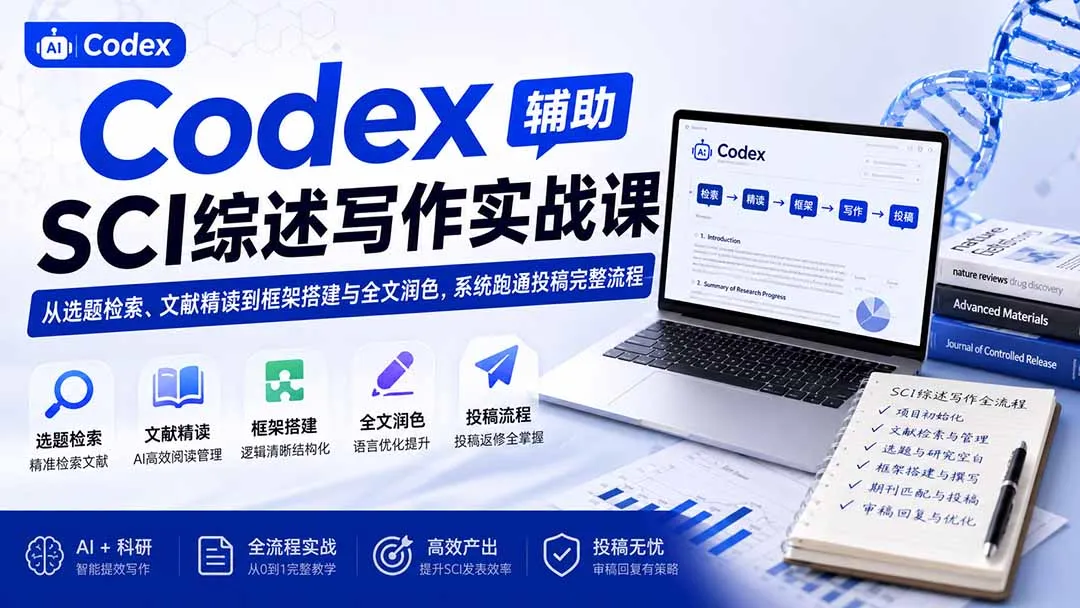 Codex辅助SCI综述写作实战课——从选题检索、文献精读到框架搭建与全文润色，系统跑通投稿完整流程-智富思维学堂
