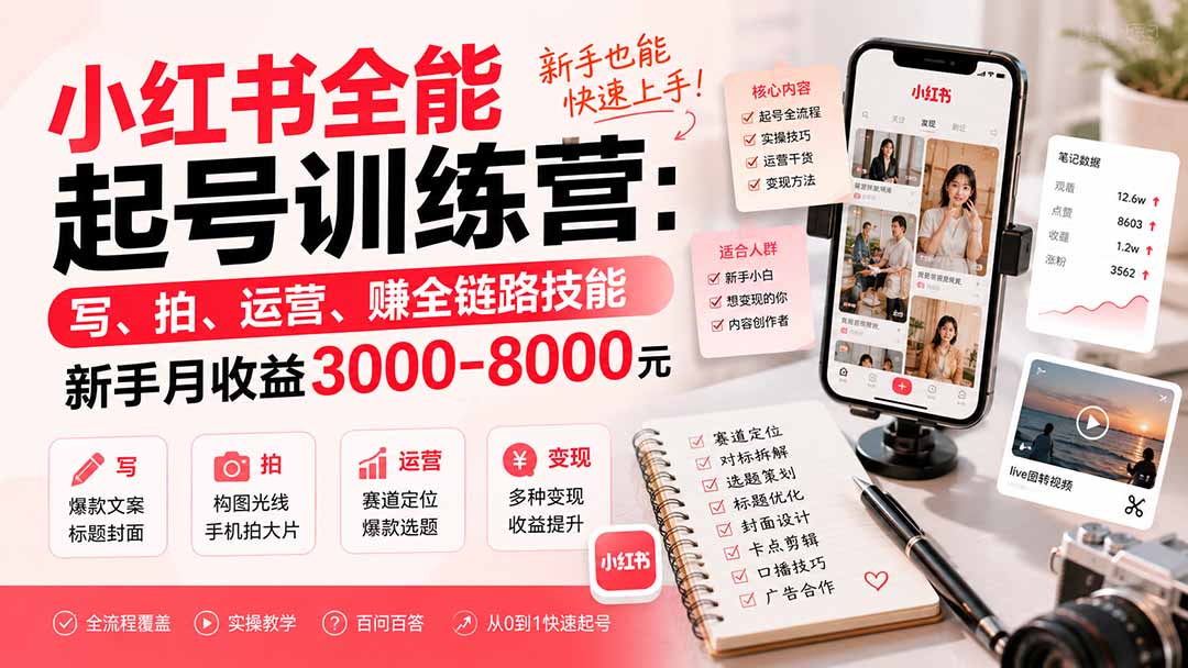 图片[2]-小红书全能起号训练营-更新：写、拍、运营、赚全链路技能，新手月收益3000-8000元-智富思维学堂