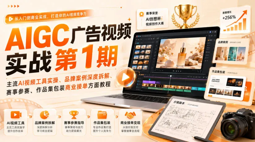 AIGC广告视频实战第1期,主流AI视频工具实操、品牌案例深度拆解、赛事参赛、作品集包装商业接单方面教程-智富思维学堂