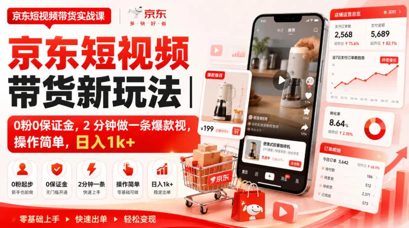 京东短视频带货新玩法|0粉0保证金,2分钟做一条爆款视,操作简单,日入1k+【揭秘】-智富思维学堂