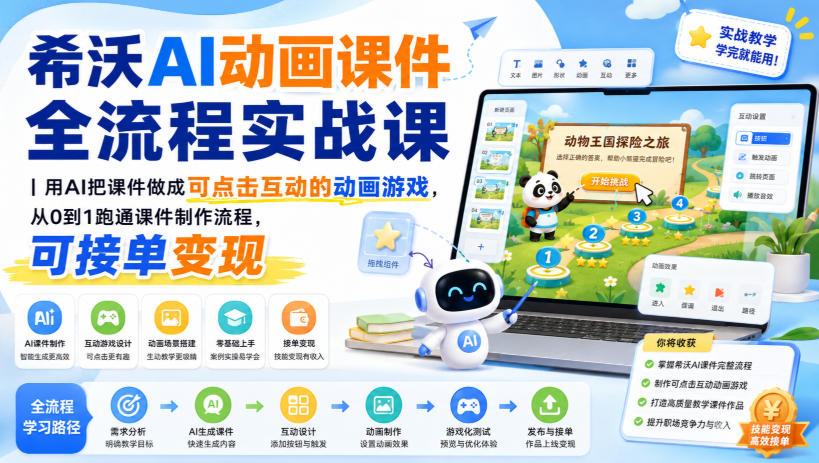 希沃AI动画课件全流程实战课｜用AI把课件做成可点击互动的动画游戏，从0到1跑通课件制作流程，可接单变现-智富思维学堂