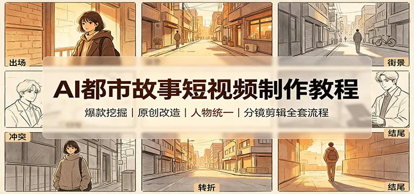 AI都市故事短视频制作教程:爆款挖掘原创改造,人物统一分镜剪辑全套流程-智富思维学堂