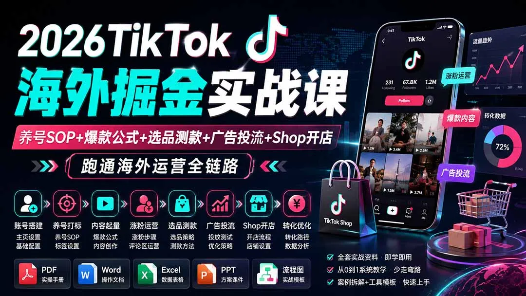 图片[2]-2026TikTok海外掘金实战课——养号SOP+爆款公式+选品测款+广告投流+Shop开店，跑通海外运营全链路-智富思维学堂