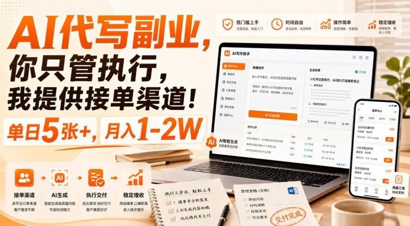 AI代写副业，你只管执行，我提供接单渠道！单日5张+，月入1-2W【揭秘】-智富思维学堂