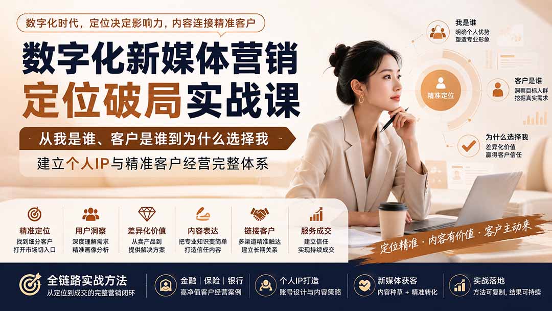 数字化新媒体营销定位破局实战课：从我是谁、客户是谁到为什么选择我，建立个人IP与精准客户经营完整体系-智富思维学堂